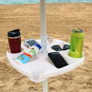 CIBeach poslužavnik za suncobran sa 4 držača za čaše i 4 odeljka za grickalice – idealan za plaže i bašte! – BAŠTENSKI NAMEŠTAJ